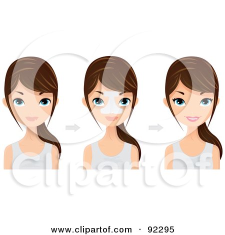 Royalty-Free (RF) Clipart Illustration of a Brunette Caucasian Woman Shown Before And After A Nose Job by Melisende Vector