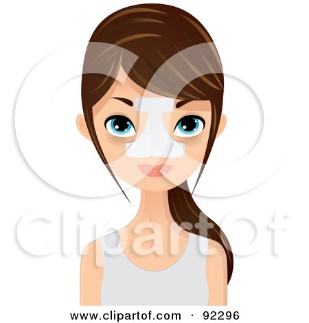 Royalty-Free (RF) Clipart Illustration of a Brunette Caucasian Woman Wearing A Bandage After A Nose Job by Melisende Vector
