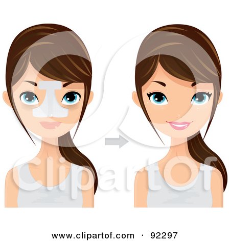 Royalty-Free (RF) Clipart Illustration of a Brunette Caucasian Woman Shown With And Without Bandages After A Rhinoplasty by Melisende Vector