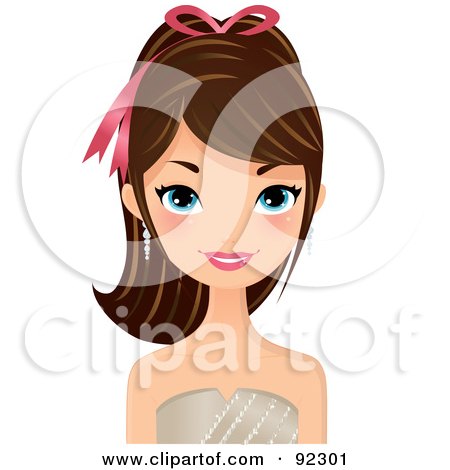 Royalty-Free (RF) Clipart Illustration of a Brunette Glamorous Caucasian Woman Wearing A Gold Dress by Melisende Vector