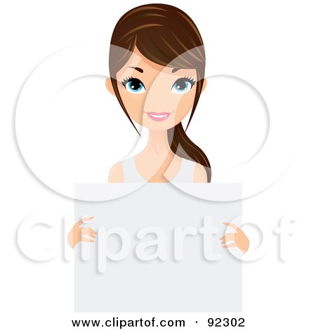 Royalty-Free (RF) Clipart Illustration of a Brunette Casual Caucasian Woman Shown Presenting A Blank Sign by Melisende Vector