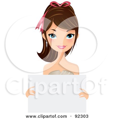 Royalty-Free (RF) Clipart Illustration of a Brunette Stylish Caucasian Woman Shown Presenting A Blank Sign by Melisende Vector