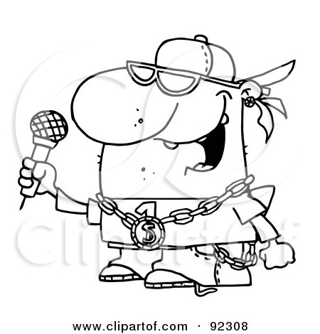 Royalty-Free (RF) Clipart Illustration of an Outlined Rapper Dude Singing by Hit Toon