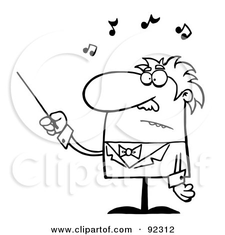 Royalty-Free (RF) Clipart Illustration of an Outlined Senior Conductor Waving A Baton by Hit Toon