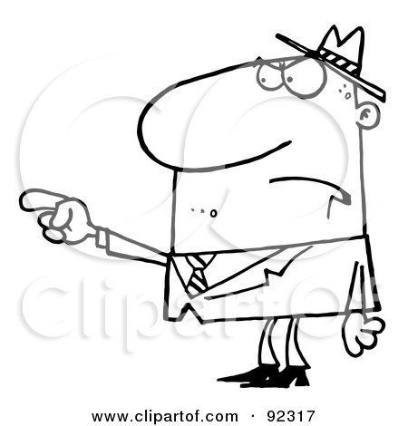 Royalty-Free (RF) Clipart Illustration of an Outlined Man Pointing The Blame by Hit Toon