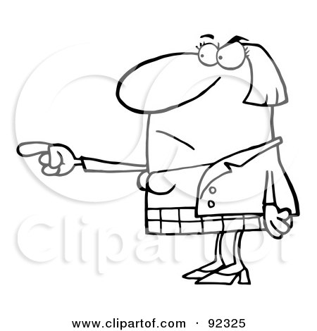 Royalty-Free (RF) Clipart Illustration of a Mad Outlined Woman Pointing The Blame by Hit Toon