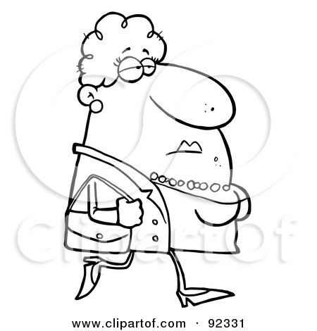 Royalty-Free (RF) Clipart Illustration of an Outlined Chubby Woman Carrying A Purse by Hit Toon