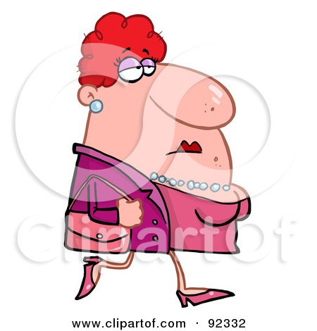 Royalty-Free (RF) Clipart Illustration of a Chubby Caucasian Woman In Pink, Carrying A Purse by Hit Toon