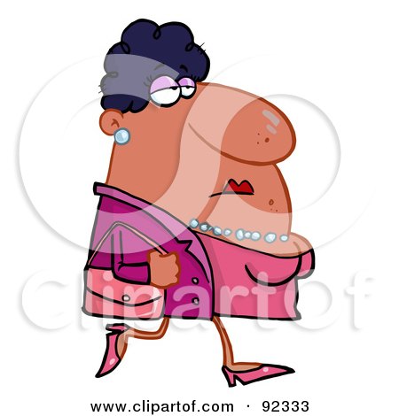 Royalty-Free (RF) Clipart Illustration of a Chubby Black Woman In Pink, Carrying A Purse by Hit Toon