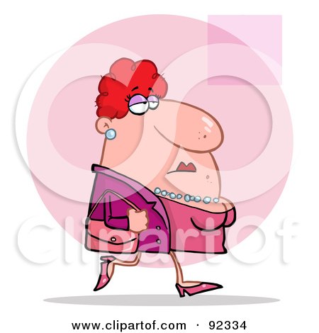 Royalty-Free (RF) Clipart Illustration of a Chubby Caucasian Lady In Pink, Carrying A Purse by Hit Toon