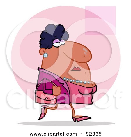 Royalty-Free (RF) Clipart Illustration of a Chubby African American Woman In Pink, Carrying A Purse by Hit Toon