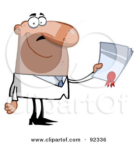Royalty-Free (RF) Clipart Illustration of a Successful Hispanic Businessman Holding An Award Or Contract by Hit Toon