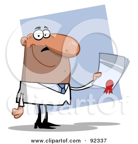 Royalty-Free (RF) Clipart Illustration of a Successful Hispanic Business Guy Holding An Award Or Contract by Hit Toon