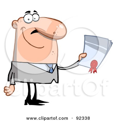 Royalty-Free (RF) Clipart Illustration of a Successful Caucasian Businessman Holding An Award Or Contract by Hit Toon