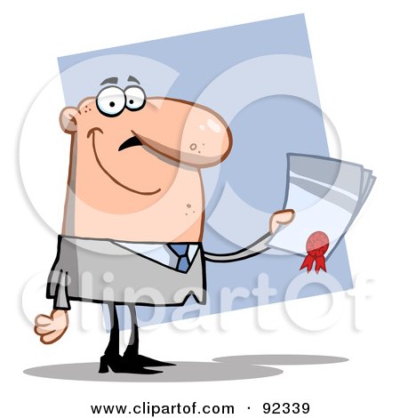 Royalty-Free (RF) Clipart Illustration of a Successful Caucasian Business Guy Holding An Award Or Contract by Hit Toon