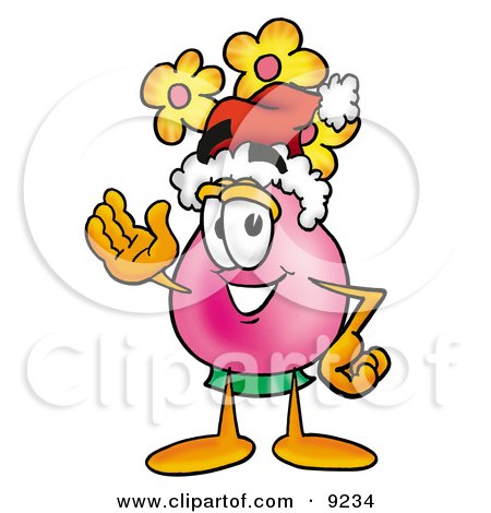 Clipart Picture of a Vase of Flowers Mascot Cartoon Character Wearing a Santa Hat and Waving by Mascot Junction