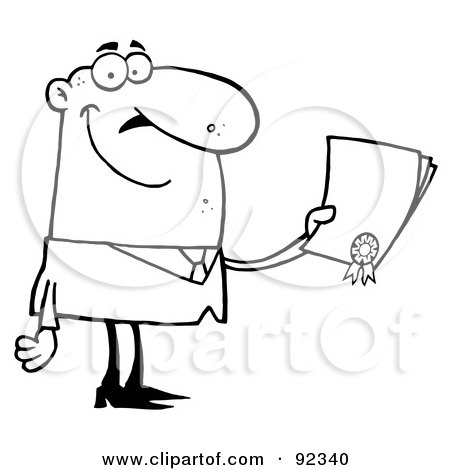 Royalty-Free (RF) Clipart Illustration of a Successful Outlined Businessman Holding An Award Or Contract by Hit Toon
