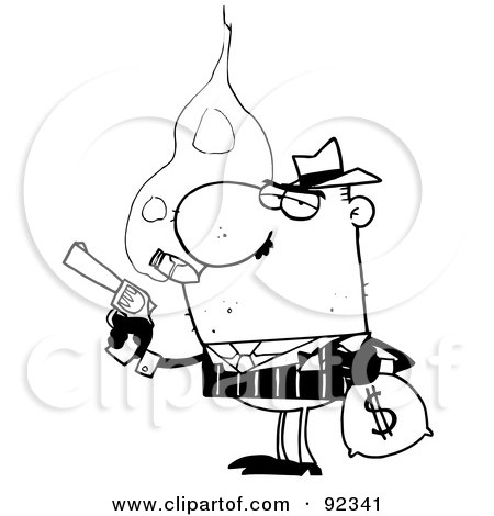 Royalty-Free (RF) Clipart Illustration of an Outlined Gangster Smoking A Cigar And Robbing A Bank by Hit Toon