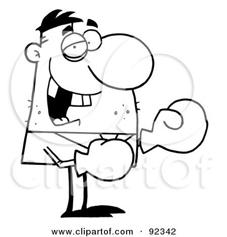 Royalty-Free (RF) Clipart Illustration of an Outlined Boxer With Gloves, A Black Eye And Missing Teeth by Hit Toon