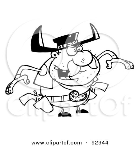 Royalty-Free (RF) Clipart Illustration of an Outlined Outlaw Cowboy Ready To Draw His Pistols by Hit Toon