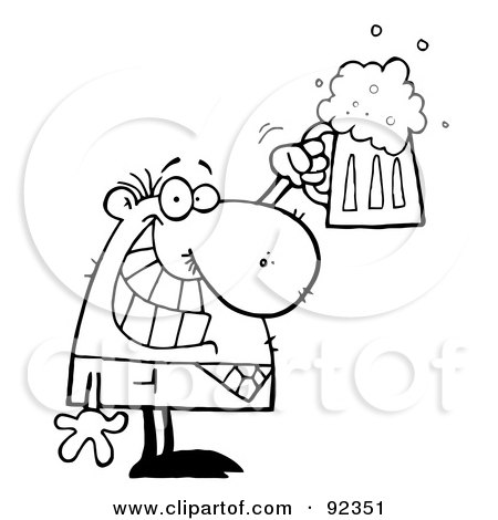 Royalty-Free (RF) Clipart Illustration of an Outlined Businessman Smiling And Holding Up A Pint Of Beer by Hit Toon