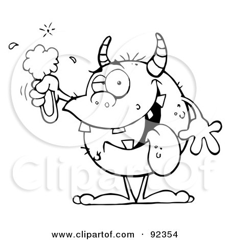 Royalty-Free (RF) Clipart Illustration of an Outlined Monster Holding A Potion by Hit Toon
