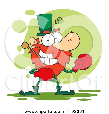 Royalty-Free (RF) Clipart Illustration of a Leprechaun Boxing With A Pipe In His Mouth by Hit Toon