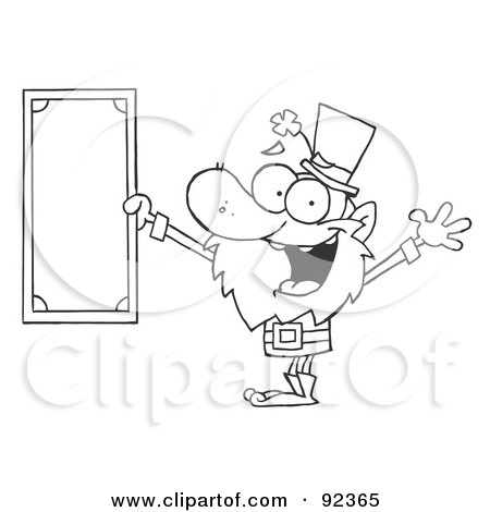 Royalty-Free (RF) Clipart Illustration of an Outlined Wealthy Leprechaun Holding A Dollar Bill by Hit Toon
