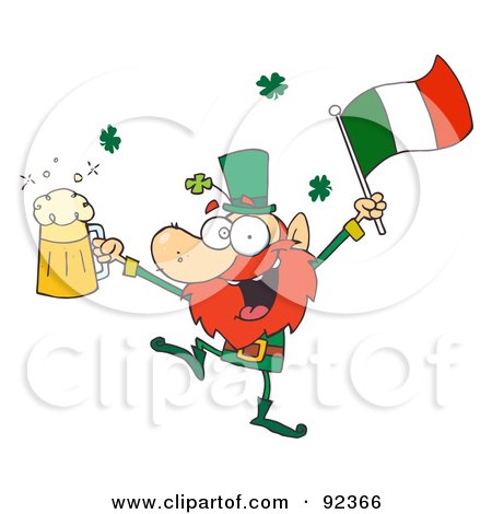 Royalty-Free (RF) Clipart Illustration of a Drunk Leprechuan Dancing With Beer And A Flag by Hit Toon