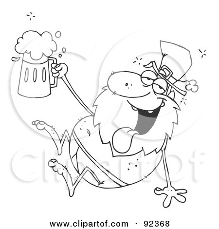 Royalty-Free (RF) Clipart Illustration of an Outlined Drunk Leprechaun In His Underwear, Holding  Up A Beer by Hit Toon