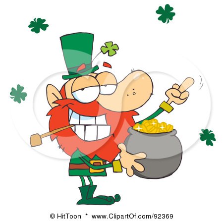 Royalty-Free (RF) Clipart Illustration of a Leprechaun Holding Up His Middle Finger Of A Pot Of Gold by Hit Toon