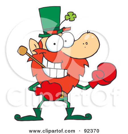 Royalty-Free (RF) Clipart Illustration of a Boxing Leprechaun With A Pipe In His Mouth by Hit Toon