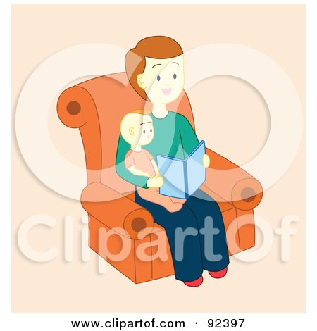 Royalty-Free (RF) Clipart Illustration of a Little Boy Sitting On His Father's Lap And Reading A Book by Cherie Reve