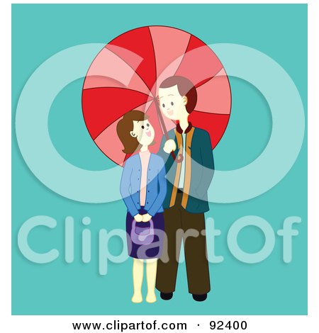 Royalty-Free (RF) Clipart Illustration of a Couple Under A Red Parasol by Cherie Reve