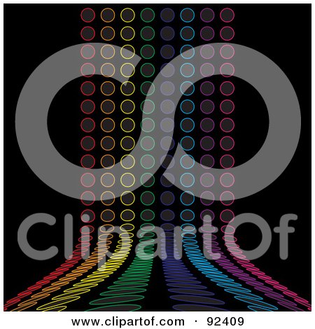 Royalty-Free (RF) Clipart Illustration of a Curve Of Rainbow Circles Going Up Over Black by Arena Creative