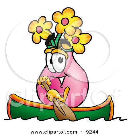 Clipart Picture of a Vase of Flowers Mascot Cartoon Character Rowing a Boat by Mascot Junction