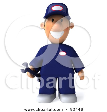 Royalty-Free (RF) Clipart Illustration of a 3d Toon Guy Auto Mechanic Facing Front by Julos