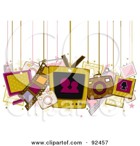 Royalty-Free (RF) Clipart Illustration of Entertainment Items Hanging From Strings by BNP Design Studio