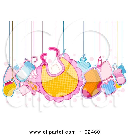 Royalty-Free (RF) Clipart Illustration of Baby Items Hanging From Strings by BNP Design Studio