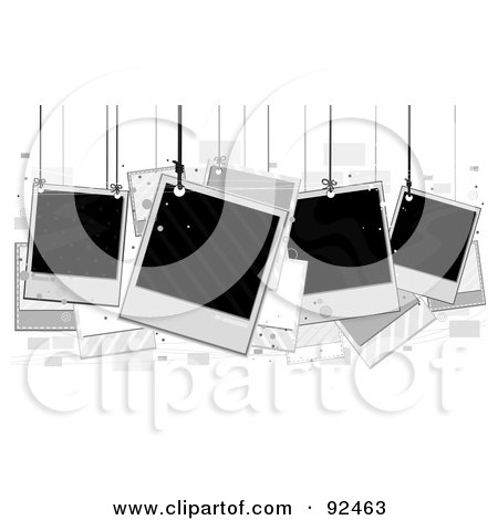 Royalty-Free (RF) Clipart Illustration of Blank Polaroids Hanging From Strings by BNP Design Studio
