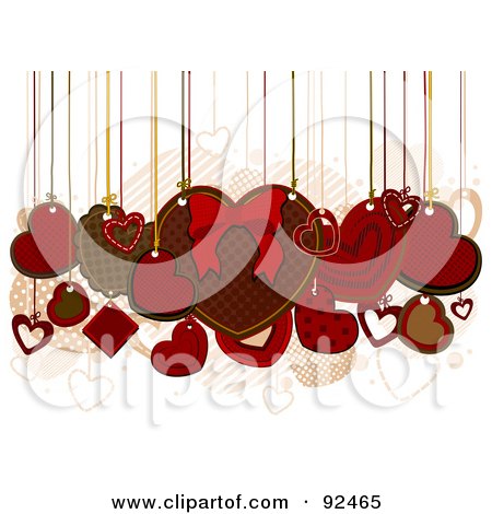 Royalty-Free (RF) Clipart Illustration of Valentine Hearts Hanging From Strings by BNP Design Studio