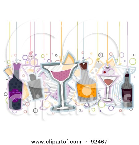 Royalty-Free (RF) Clipart Illustration of Cocktails And Bottles Hanging From Strings by BNP Design Studio