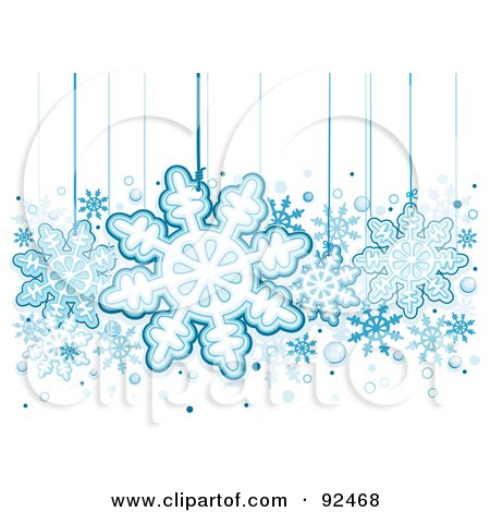 Royalty-Free (RF) Clipart Illustration of Blue Snowflakes Hanging From Strings by BNP Design Studio