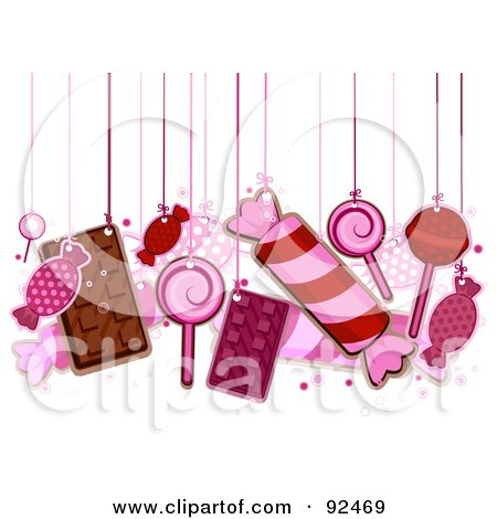 Royalty-Free (RF) Clipart Illustration of Pink Candy Hanging From Strings by BNP Design Studio