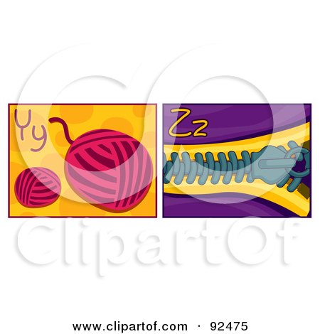 Royalty-Free (RF) Clipart Illustration of a Digital Collage Of Y And Z Letter Flashcards With Yarn And A Zipper by BNP Design Studio