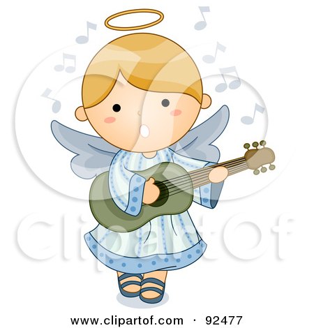 Royalty-Free (RF) Clipart Illustration of a Cute Blond Angel Singing And Playing A Guitar by BNP Design Studio