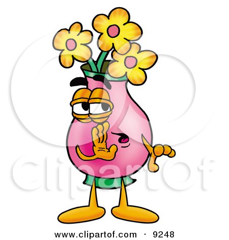 Clipart Picture of a Vase of Flowers Mascot Cartoon Character Whispering and Gossiping by Mascot Junction