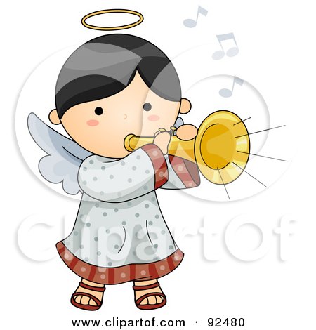 Royalty-Free (RF) Clipart Illustration of a Cute Angel Playing A Horn by BNP Design Studio