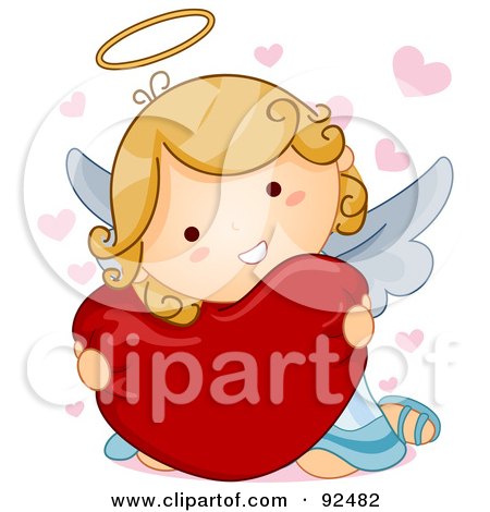 Royalty-Free (RF) Clipart Illustration of a Cute Blond Angel Hugging A Heart Pillow by BNP Design Studio