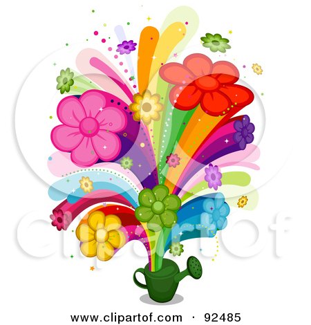 Royalty-Free (RF) Clipart Illustration of a Floral Rainbow Bursting From A Watering Can by BNP Design Studio